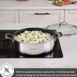 Hot Plasma Steel 3Ply Non-Stick Induction Shallow Casserole, 28cm, Silver Pots