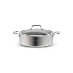 Plasma Steel 3Ply Non-Stick Induction Shallow Casserole, 26cm, Silver Pots
