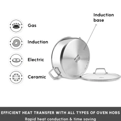 Best Plasma Steel 3Ply Non-Stick Induction Shallow Casserole, 30cm, Silver Pots