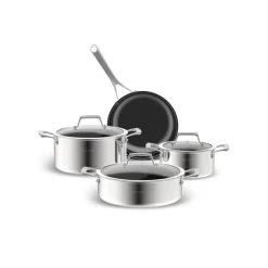 New Plasma Steel 3Ply 7-Piece Non-Stick Induction Cookware Set, Silver Stainless Steel Cookware Sets