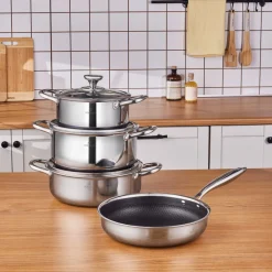 Discount 3Ply Stainless Steel Guardian 7-Piece Non-Stick Induction Cookware Set, Silver Stainless Steel Cookware Sets