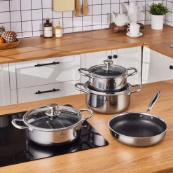 Discount 3Ply Stainless Steel Guardian 7-Piece Non-Stick Induction Cookware Set, Silver Stainless Steel Cookware Sets