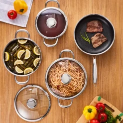 Discount 3Ply Stainless Steel Guardian 7-Piece Non-Stick Induction Cookware Set, Silver Stainless Steel Cookware Sets