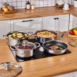 Discount 3Ply Stainless Steel Guardian 7-Piece Non-Stick Induction Cookware Set, Silver Stainless Steel Cookware Sets