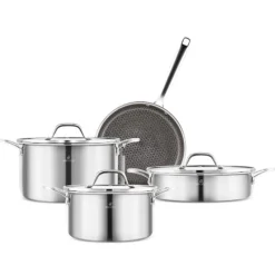 Hot 3Ply Stainless Steel Sparkle 7-Piece Non-Stick Induction Cookware Set, Silver Stainless Steel Cookware Sets