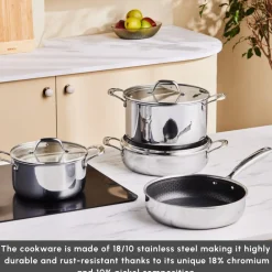 Hot 3Ply Stainless Steel Sparkle 7-Piece Non-Stick Induction Cookware Set, Silver Stainless Steel Cookware Sets