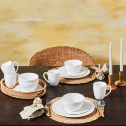 Clearance Punto Embossed 16-Piece Bone China Dinner Set for 4 People, White See All Dinner Sets|Bone China Dinner Sets