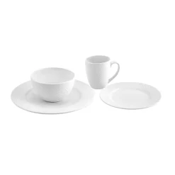 Clearance Punto Embossed 16-Piece Bone China Dinner Set for 4 People, White See All Dinner Sets|Bone China Dinner Sets
