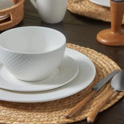 Clearance Punto Embossed 16-Piece Bone China Dinner Set for 4 People, White See All Dinner Sets|Bone China Dinner Sets