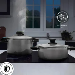 Hot Quick and Safe 2-Piece Stainless Steel Induction Pressure Cooker Set, 4L+6L, Black Silver Pressure Cooker|Induction Cookware