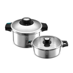 Hot Quick and Safe 2-Piece Stainless Steel Induction Pressure Cooker Set, 4L+6L, Black Silver Pressure Cooker|Induction Cookware