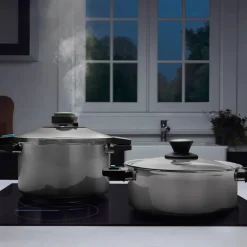 Hot Quick and Safe 2-Piece Stainless Steel Induction Pressure Cooker Set, 6L+8L Pressure Cooker