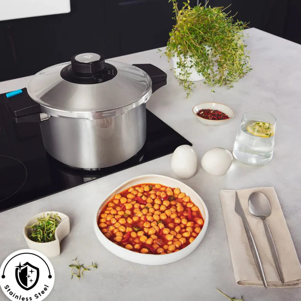 Online Quick and Safe Stainless Steel Induction Pressure Cooker, 7L, Black Silver Pressure Cooker|Induction Cookware