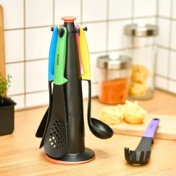 New Rainbow 7-Piece Kitchen Utensil Set with Stand, Multi Kitchen Utensils