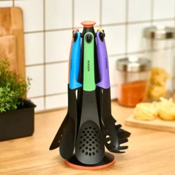 New Rainbow 7-Piece Kitchen Utensil Set with Stand, Multi Kitchen Utensils