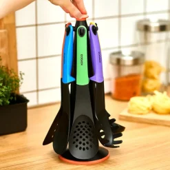 New Rainbow 7-Piece Kitchen Utensil Set with Stand, Multi Kitchen Utensils
