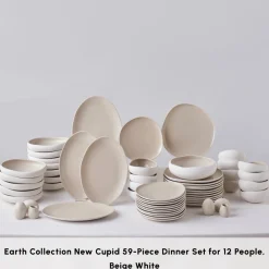 Online Red Carpet Collection Earth Collection New Cupid 59-Piece Dinner Set for 12 People, Beige White See All Dinner Sets|Stoneware Dinner Sets