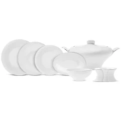 New Red Carpet Collection Fine Pearl Extra Argento 62-Piece Dinner Set for 12 People, Silver White See All Dinner Sets|Fine Bone Dinner Sets