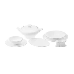 New Red Carpet Collection Fine Pearl Extra Argento 62-Piece Dinner Set for 12 People, Silver White See All Dinner Sets|Fine Bone Dinner Sets