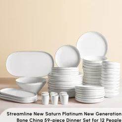 Sale Red Carpet Collection Stream Bone China New Saturn 59-Piece Dinner Set for 12 People, White Platinum See All Dinner Sets|Bone China Dinner Sets