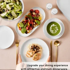 Sale Red Carpet Collection Stream Bone China New Saturn 59-Piece Dinner Set for 12 People, White Platinum See All Dinner Sets|Bone China Dinner Sets