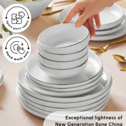 Sale Red Carpet Collection Stream Bone China New Saturn 59-Piece Dinner Set for 12 People, White Platinum See All Dinner Sets|Bone China Dinner Sets