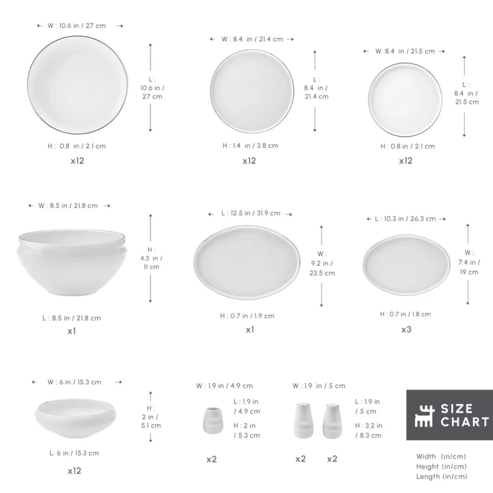 Red Carpet Collection Stream Bone China New Sunset 59-Piece Dinner Set for 12 People, Platinum White See All Dinner Sets|Bone China Dinner Sets