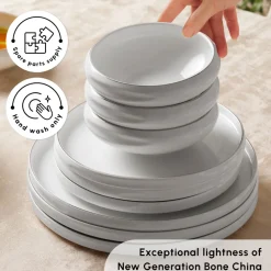 Red Carpet Collection Stream Bone China New Sunset 59-Piece Dinner Set for 12 People, Platinum White See All Dinner Sets|Bone China Dinner Sets