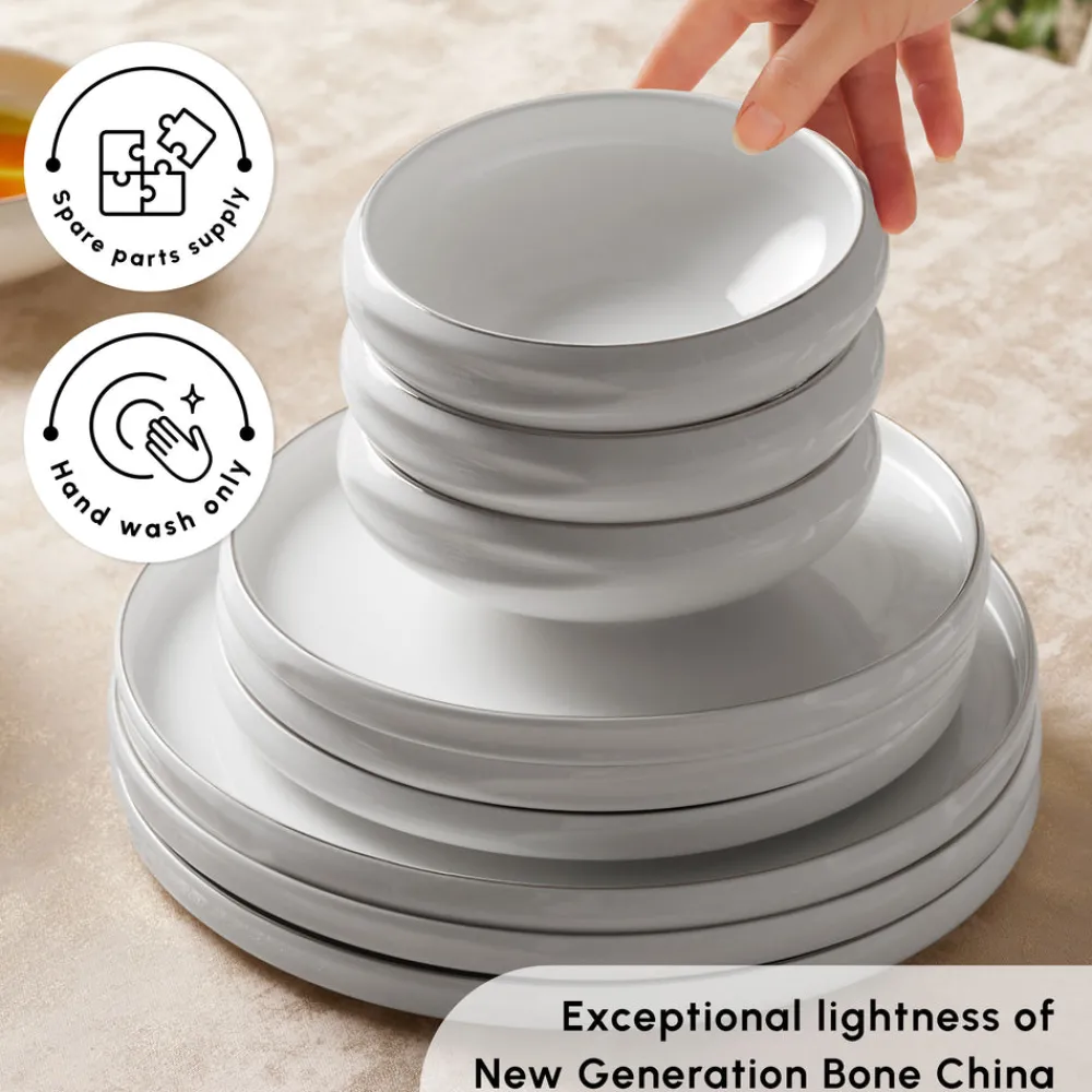 Red Carpet Collection Stream Bone China New Sunset 59-Piece Dinner Set for 12 People, Platinum White See All Dinner Sets|Bone China Dinner Sets