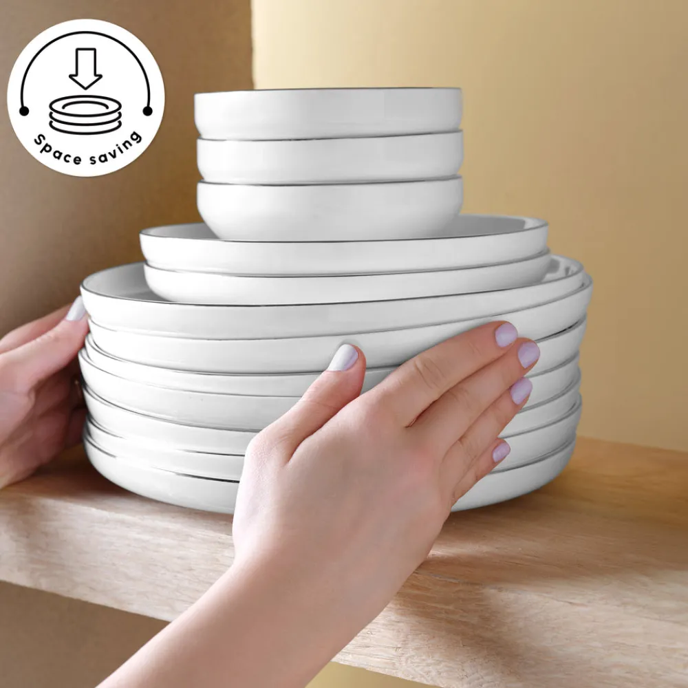 Red Carpet Collection Stream Bone China New Sunset 59-Piece Dinner Set for 12 People, Platinum White See All Dinner Sets|Bone China Dinner Sets