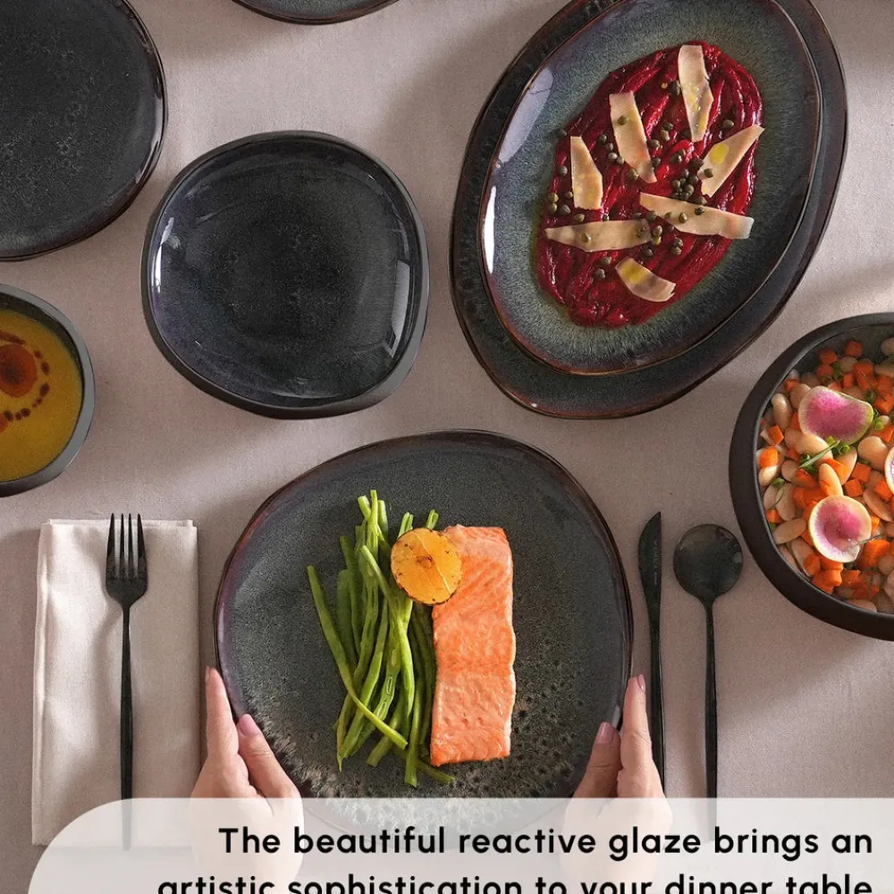 Online Red Carpet Collection Earth Collection New Galactic Reactive Glaze 59-Piece Dinner Set for 12 People, Black See All Dinner Sets|Reactive Glaze Dinner Sets