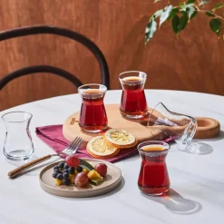 Outlet İrem 6-Piece Glass Turkish Tea Set for 6 People, 132ml, Transparent Turkish Tea Sets