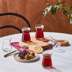 Outlet İrem 6-Piece Glass Turkish Tea Set for 6 People, 132ml, Transparent Turkish Tea Sets