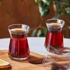 Outlet İrem 6-Piece Glass Turkish Tea Set for 6 People, 132ml, Transparent Turkish Tea Sets