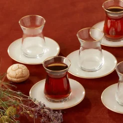 New Retro 12 Piece Glass Turkish Tea Set for 6 People, 132ml, Turkish Tea Sets