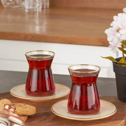 New Retro 12 Piece Glass Turkish Tea Set for 6 People, 132ml, Turkish Tea Sets