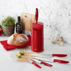 New Retro 5 Piece Knife Block Set, Red Knife Sets