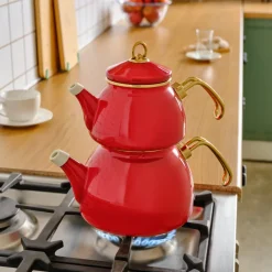 New Retro Enamel Induction Teapot Set, Red Turkish Coffee Pots|Turkish Teapots