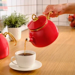 New Retro Enamel Induction Teapot Set, Red Turkish Coffee Pots|Turkish Teapots
