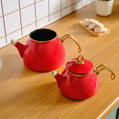 New Retro Enamel Induction Teapot Set, Red Turkish Coffee Pots|Turkish Teapots