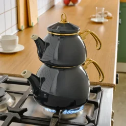 Sale Retro Enamel Induction Teapot Set, Anthracite Turkish Teapots|Turkish Coffee Pots