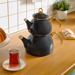 Sale Retro Enamel Induction Teapot Set, Anthracite Turkish Teapots|Turkish Coffee Pots