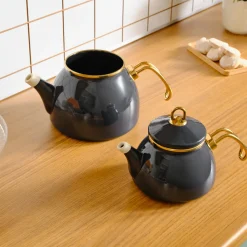 Sale Retro Enamel Induction Teapot Set, Anthracite Turkish Teapots|Turkish Coffee Pots