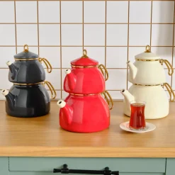 Sale Retro Enamel Induction Teapot Set, Anthracite Turkish Teapots|Turkish Coffee Pots