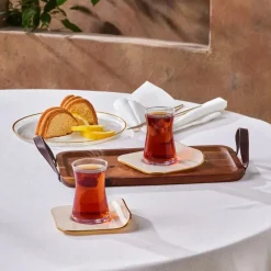 New Retro 12-Piece Turkish Tea Set for 6 People, 165ml, Cream Turkish Tea Sets