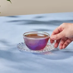 Best Rory Glass Tea Cup and Saucer, 200ml, Transparent Tea Set