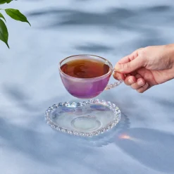 Best Rory Glass Tea Cup and Saucer, 200ml, Transparent Tea Set