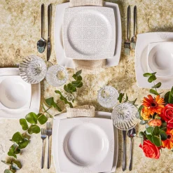 Outlet Royal Lace 24-Piece Porcelain Dinner Set for 6 People, White See All Dinner Sets|Porcelain Dinner Sets