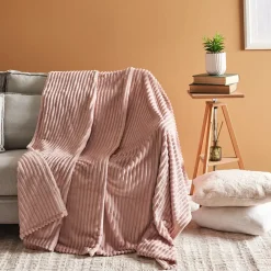 Discount Ruby Stripe Wellsoft Blanket, Single, Pink Throws & Blankets