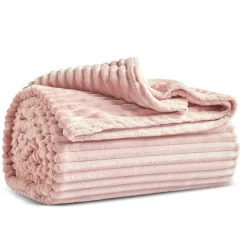 Discount Ruby Stripe Wellsoft Blanket, Single, Pink Throws & Blankets